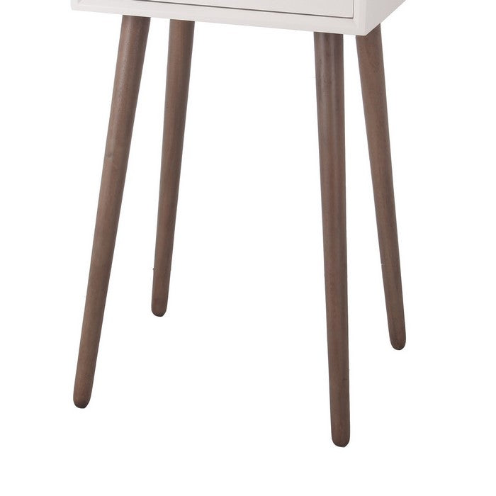 Mid Century Wooden 1 Drawer Accent Table with Splayed Legs, White and Brown