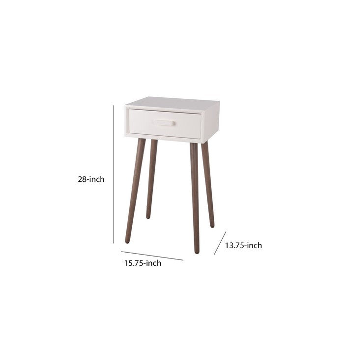 Mid Century Wooden 1 Drawer Accent Table with Splayed Legs, White and Brown