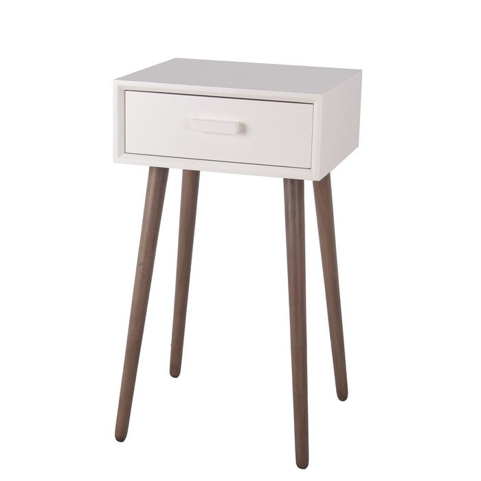 Mid Century Wooden 1 Drawer Accent Table with Splayed Legs, White and Brown
