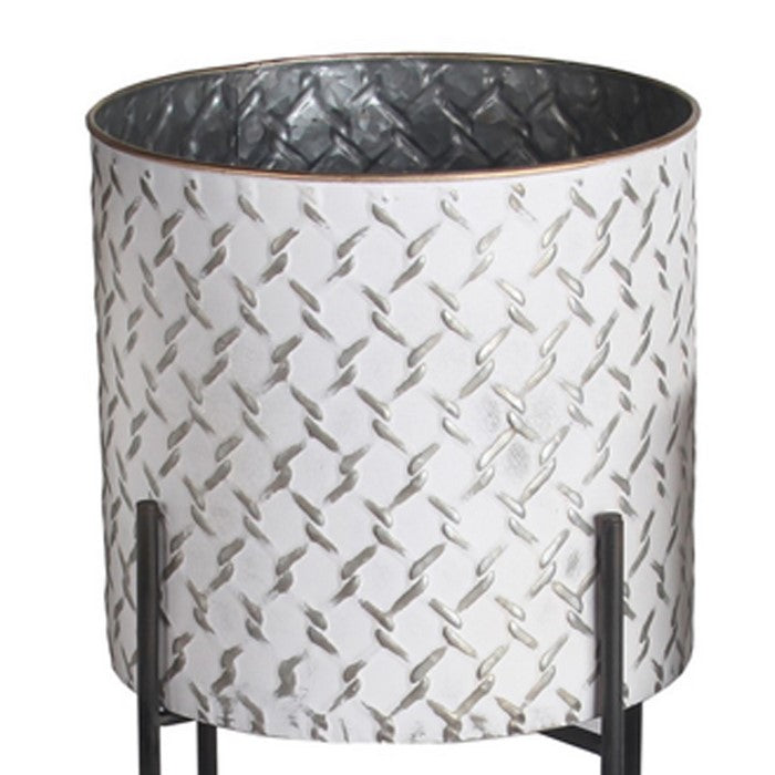 Entwined Pattern Metal Planter with Tubular Legs, Set of 3,White and Black
