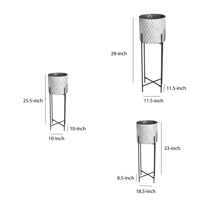 Entwined Pattern Metal Planter with Tubular Legs, Set of 3,White and Black