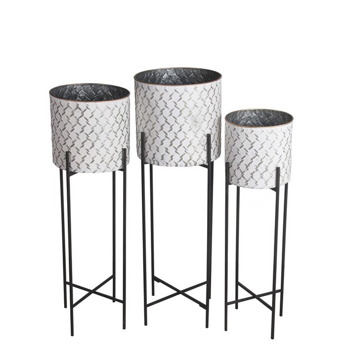 Entwined Pattern Metal Planter with Tubular Legs, Set of 3,White and Black