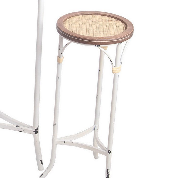 Round Woven Top Accent Table with Metal Base, Set of 3, White and Brown