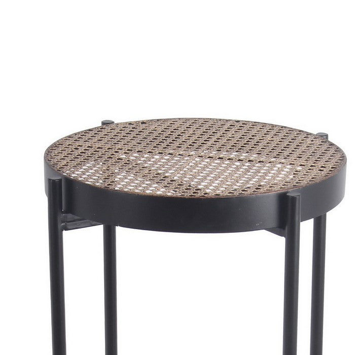 Metal Accent Table with Mesh Design Shelf and Top, Brown and Black