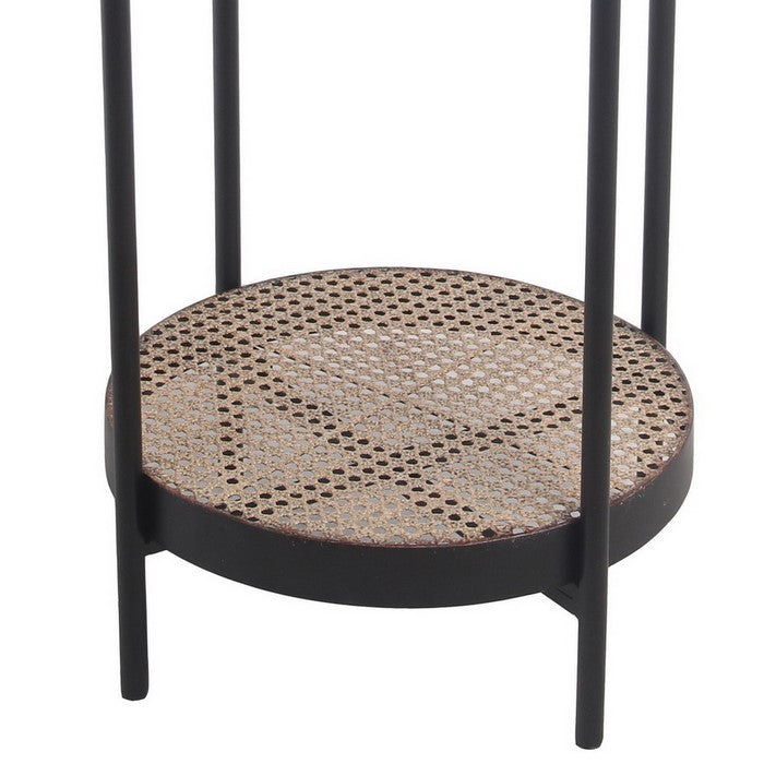Metal Accent Table with Mesh Design Shelf and Top, Brown and Black