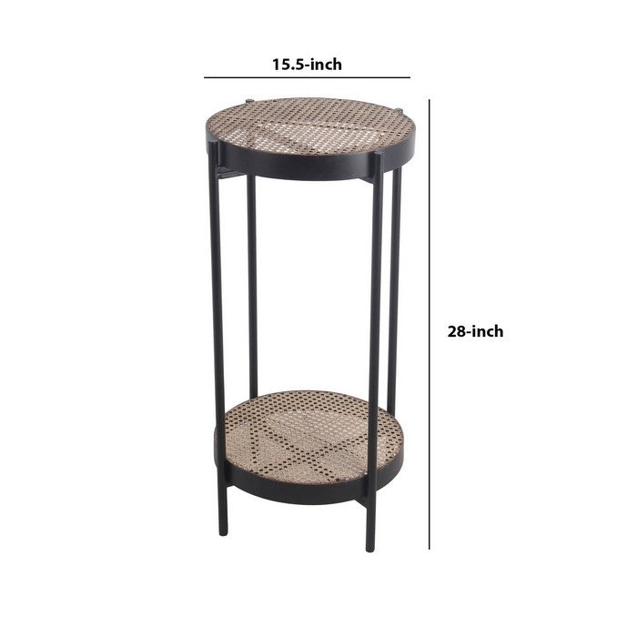 Metal Accent Table with Mesh Design Shelf and Top, Brown and Black