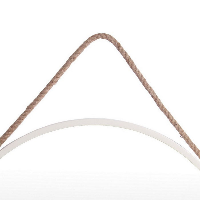Round Wooden Frame Wall Mirror with Rope Hanger, Large, White and Brown