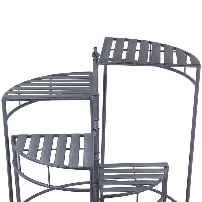 Adjustable 4 Tier Metal Plant Stand with Triangular Slatted Top, Gray