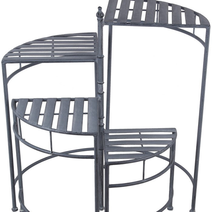 Adjustable 4 Tier Metal Plant Stand with Triangular Slatted Top, Gray