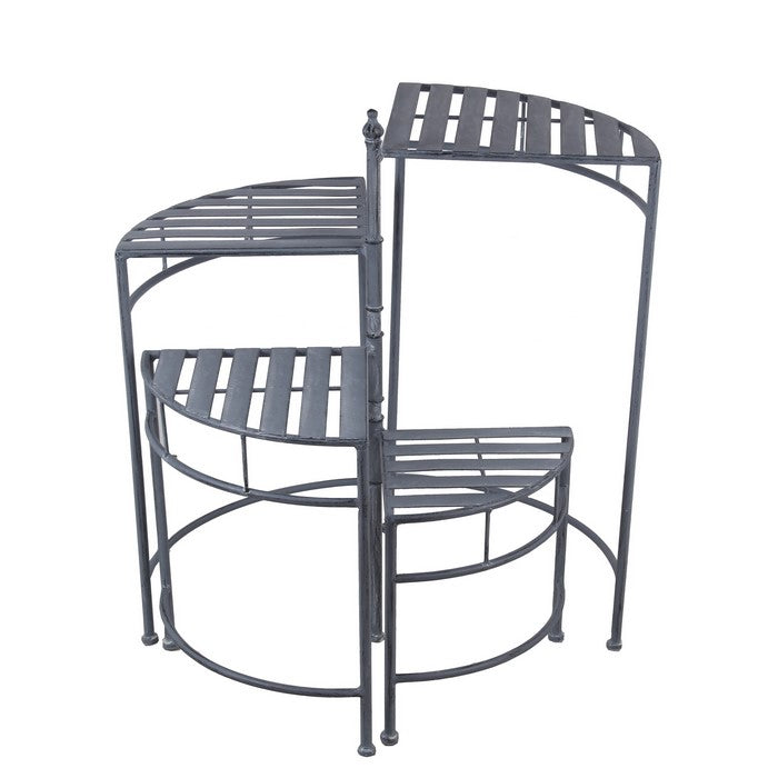 Adjustable 4 Tier Metal Plant Stand with Triangular Slatted Top, Gray