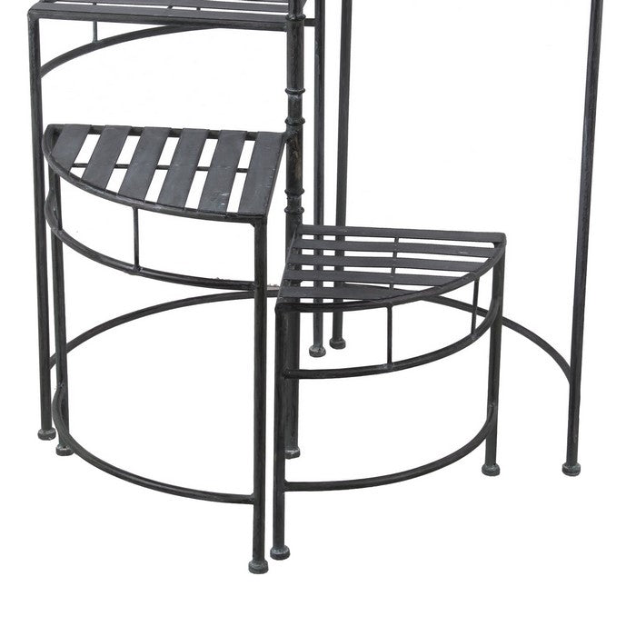 Adjustable 4 Tier Metal Plant Stand with Triangular Slatted Top, Black