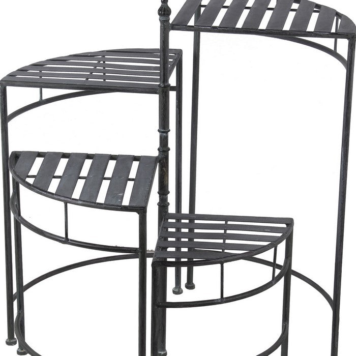 Adjustable 4 Tier Metal Plant Stand with Triangular Slatted Top, Black