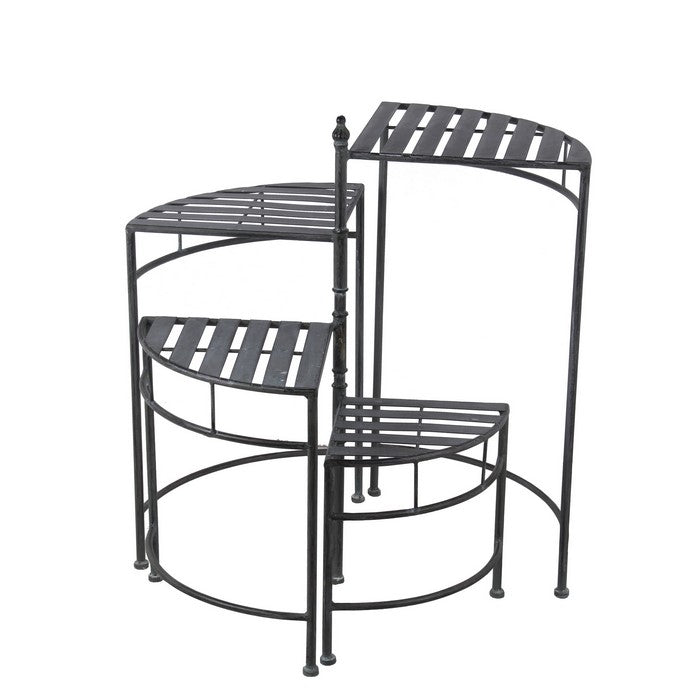 Adjustable 4 Tier Metal Plant Stand with Triangular Slatted Top, Black