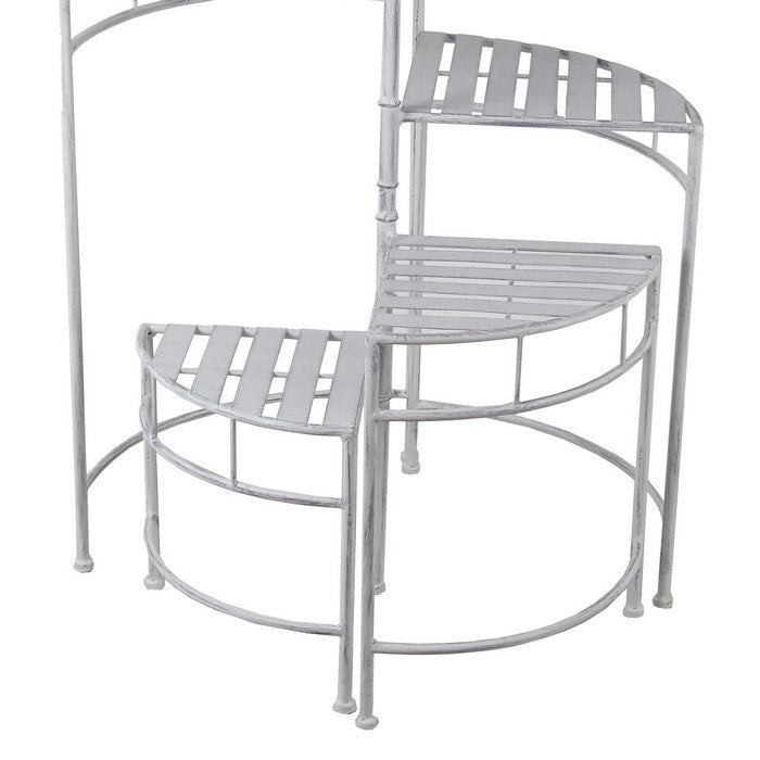 Adjustable 4 Tier Metal Plant Stand with Triangular Slatted Top, White