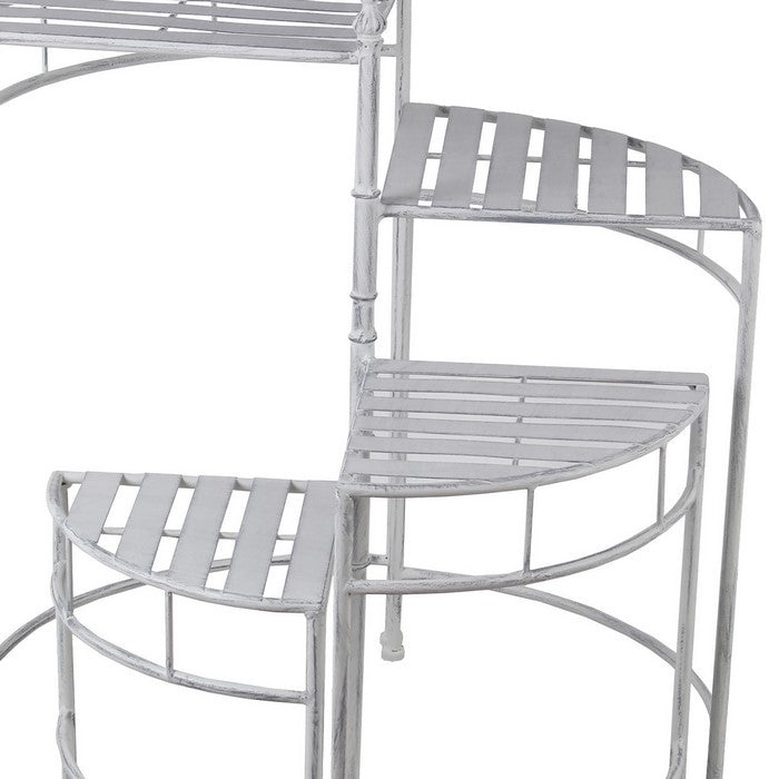 Adjustable 4 Tier Metal Plant Stand with Triangular Slatted Top, White