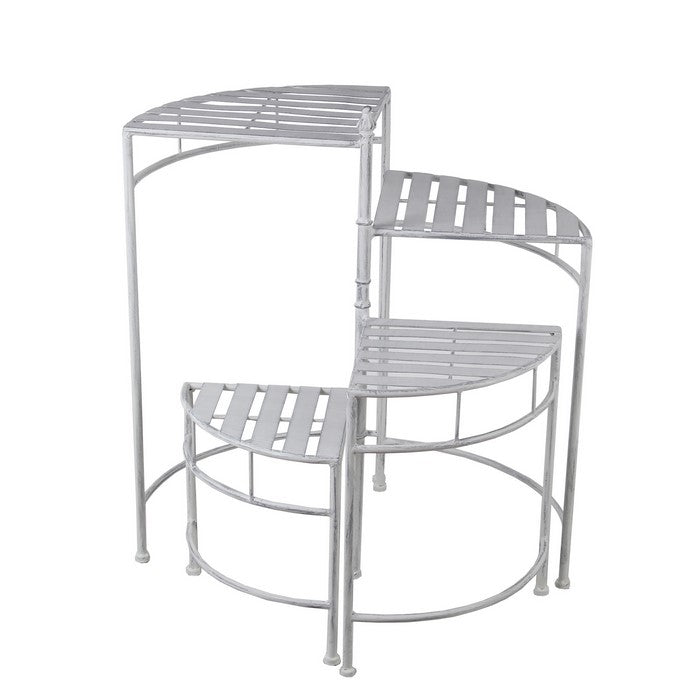 Adjustable 4 Tier Metal Plant Stand with Triangular Slatted Top, White