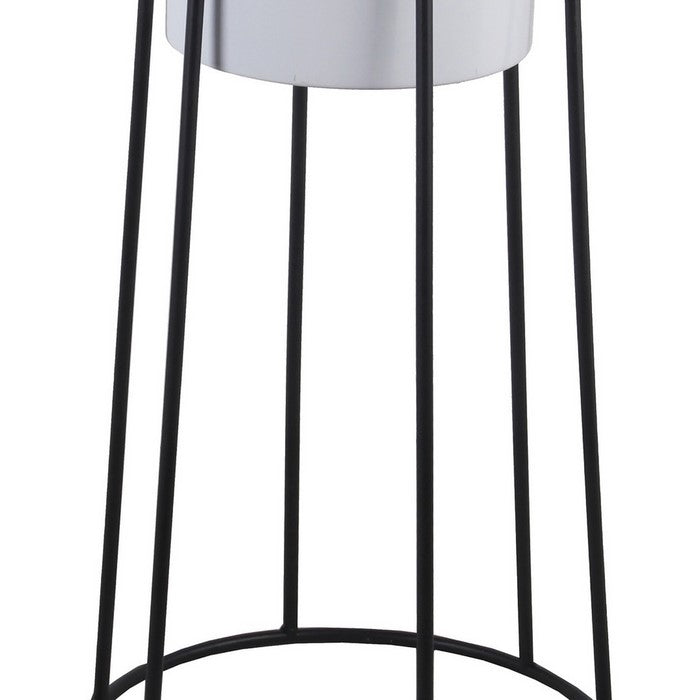 Metal Cylindrical Planter with Circular Base, Set of 2, Black and White