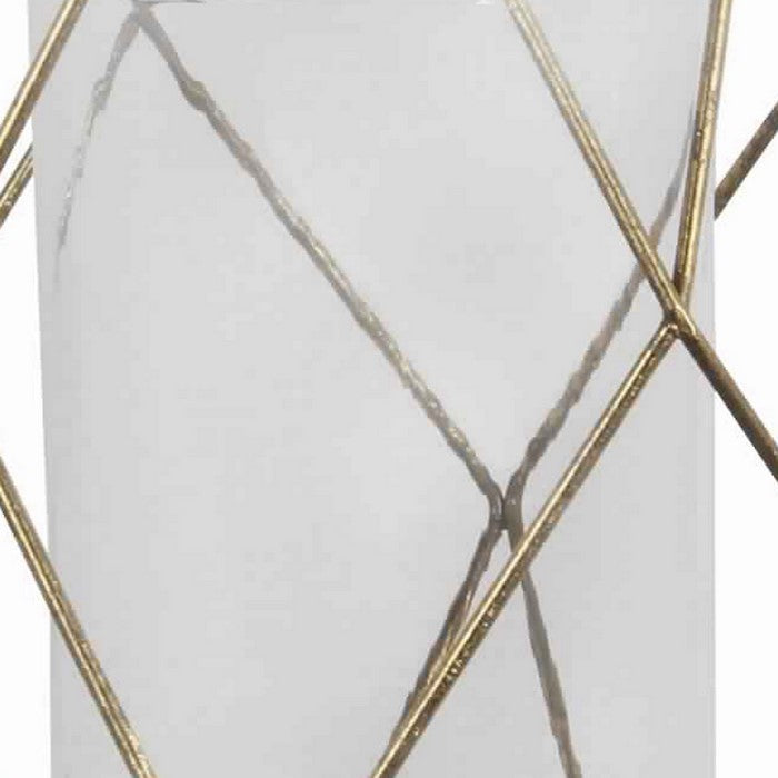 Open Geometric Design Metal Candle Holder with Glass Hurricane, Gold