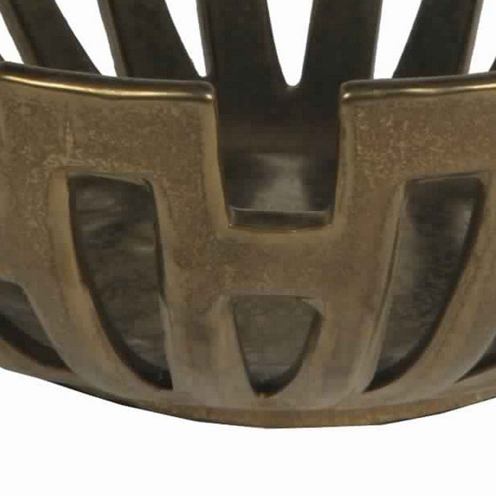 Metal Decorative Bowl with Geometric Design, Large, Gold
