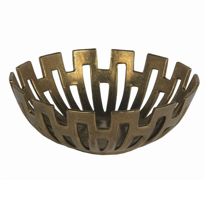 Metal Decorative Bowl with Geometric Design, Large, Gold