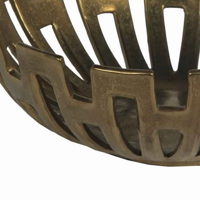 Metal Decorative Bowl with Geometric Design, Small, Gold
