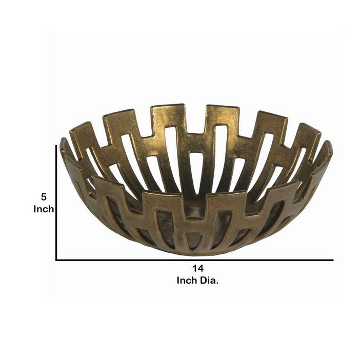 Metal Decorative Bowl with Geometric Design, Small, Gold