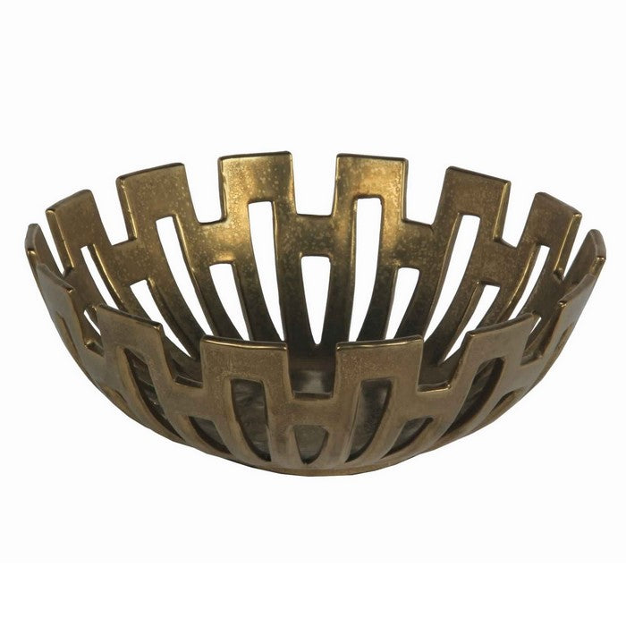 Metal Decorative Bowl with Geometric Design, Small, Gold