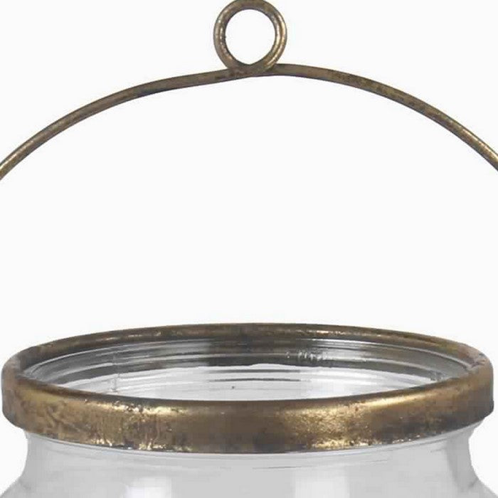 Glass Vase with Metal Quatrefoil Design and Metal Handle, Medium, Gold