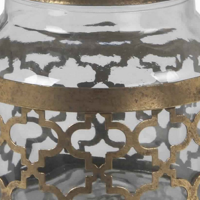 Glass Vase with Metal Quatrefoil Design and Metal Handle, Small, Gold