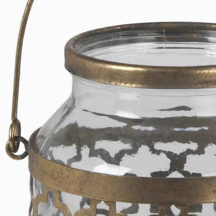 Glass Vase with Metal Quatrefoil Design and Metal Handle, Small, Gold