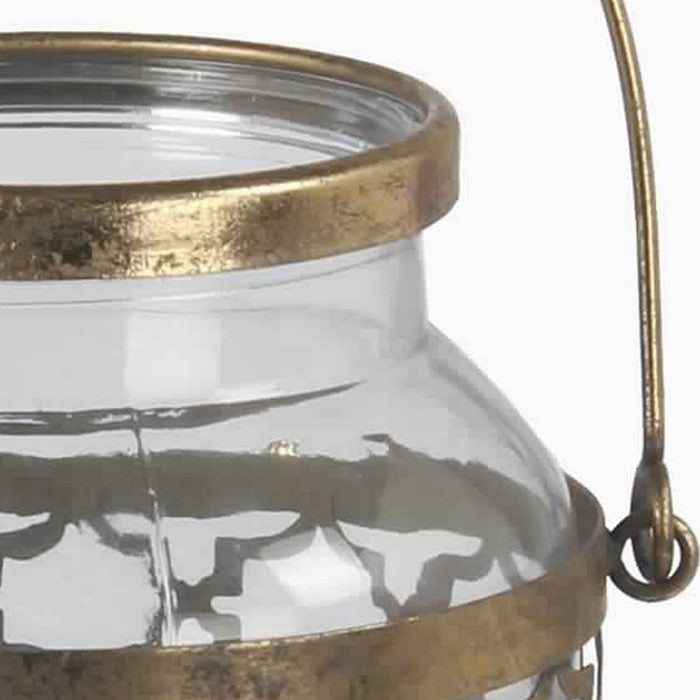 Glass Vase with Metal Quatrefoil Design and Metal Handle, Large, Gold