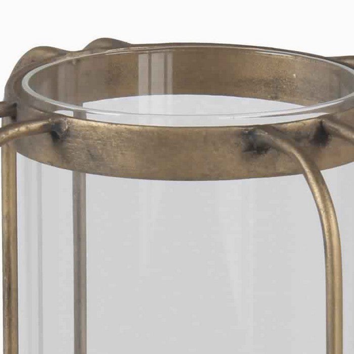Candle Lantern with Metal Body and Glass Hurricane, Small, Gold