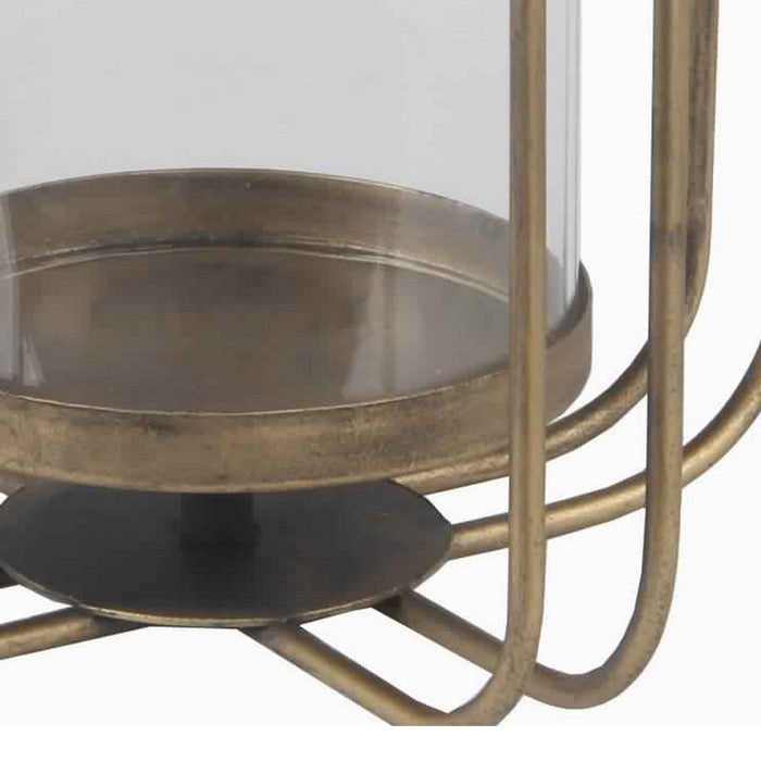 Candle Lantern with Metal Body and Glass Hurricane, Small, Gold