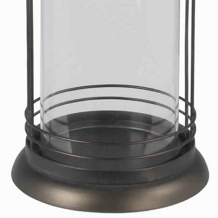 Candle Lantern with Metal Body and Glass Hurricane, Small, Bronze