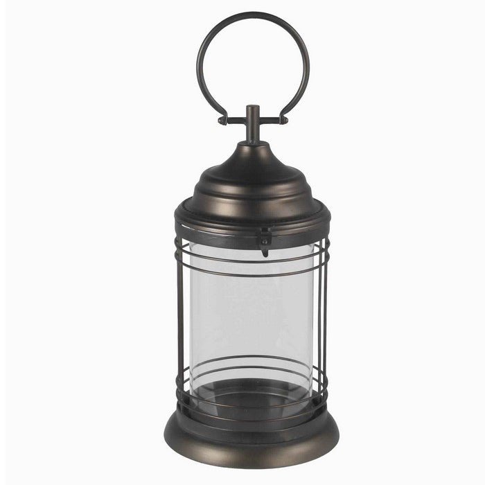 Candle Lantern with Metal Body and Glass Hurricane, Small, Bronze