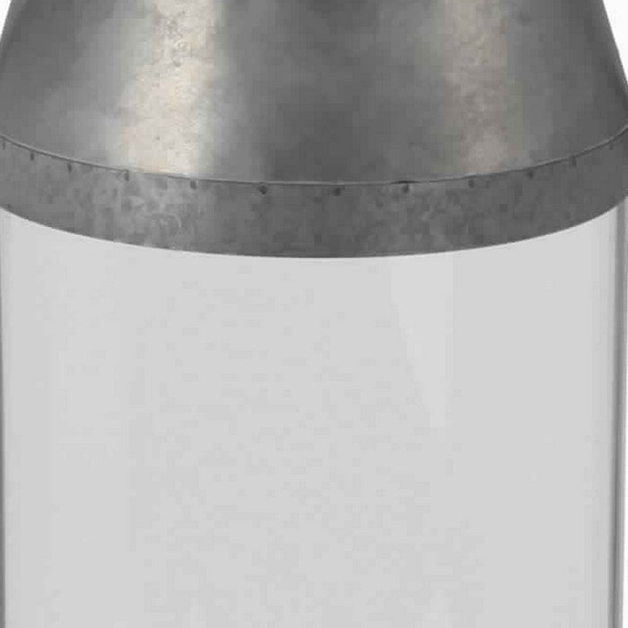 Industrial Candle Lantern with Metal Body and Glass Hurricane, Small, Gray