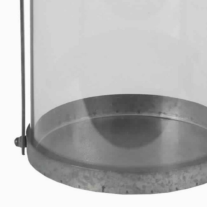 Industrial Candle Lantern with Metal Body and Glass Hurricane, Small, Gray
