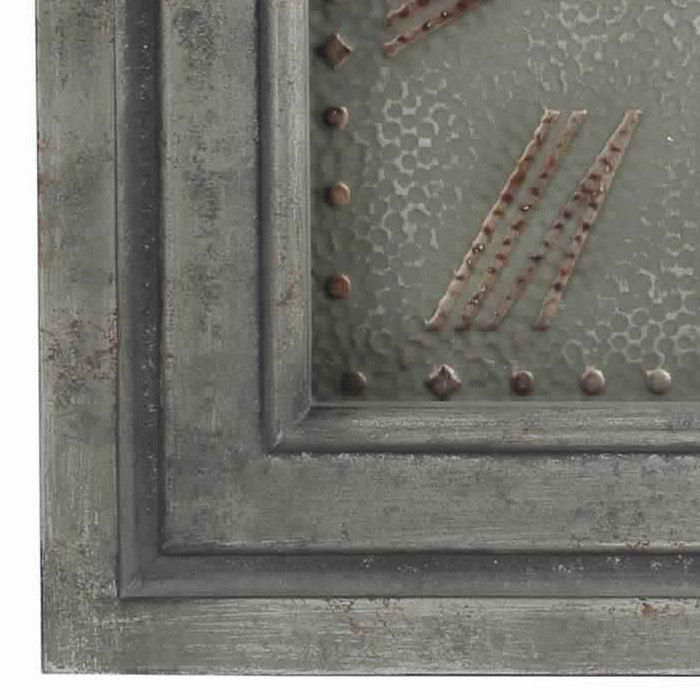 Rectangular Metal Wall Clock with Roman Numerals and Spade Hands, Gray