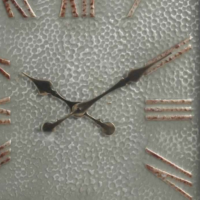 Rectangular Metal Wall Clock with Roman Numerals and Spade Hands, Gray