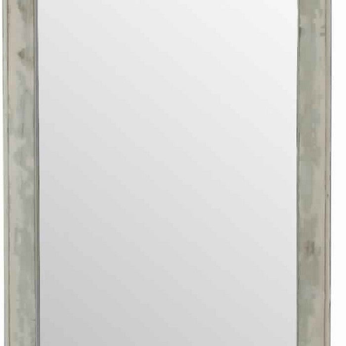 Farmhouse Style Wooden Wall Mirror with Scalloped Top, Gray and Brown