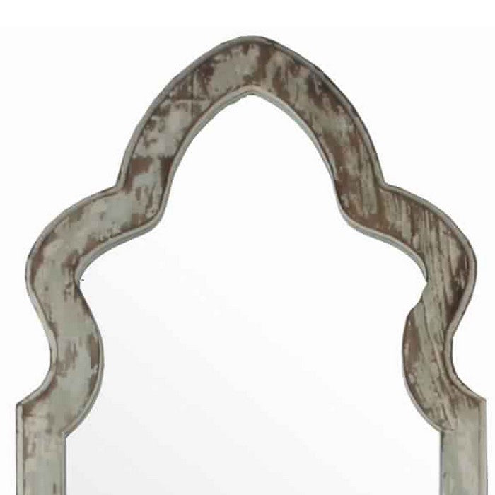 Farmhouse Style Wooden Wall Mirror with Scalloped Top, Gray and Brown