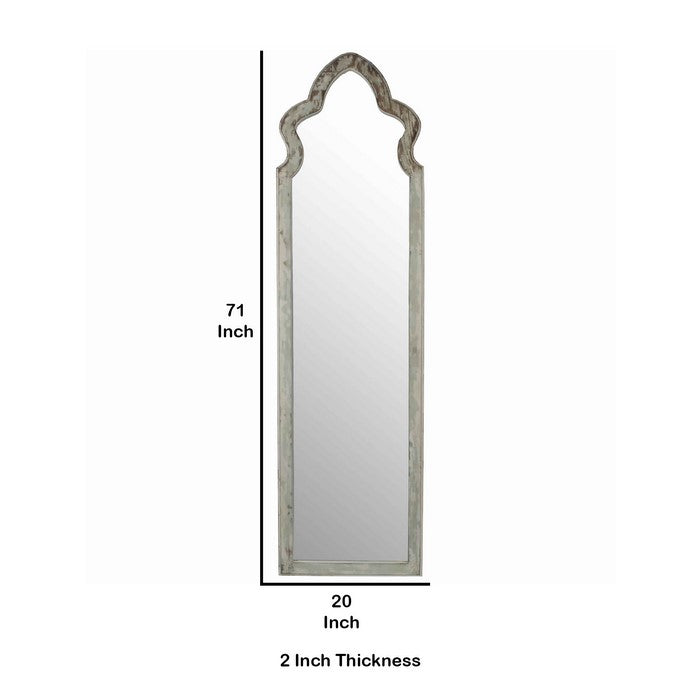 Farmhouse Style Wooden Wall Mirror with Scalloped Top, Gray and Brown