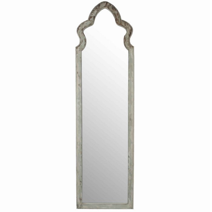 Farmhouse Style Wooden Wall Mirror with Scalloped Top, Gray and Brown