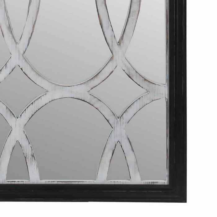 Rectangular Wooden Wall Mirror with Interlocked Oval Pattern,Black and Gray