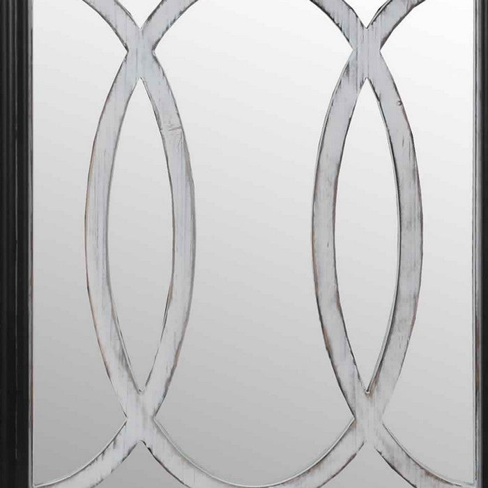 Rectangular Wooden Wall Mirror with Interlocked Oval Pattern,Black and Gray
