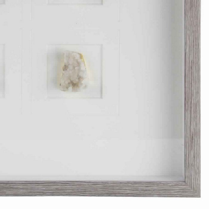Square Wooden Shadow Box with 4 Quartz Crystals, Brown and Gray