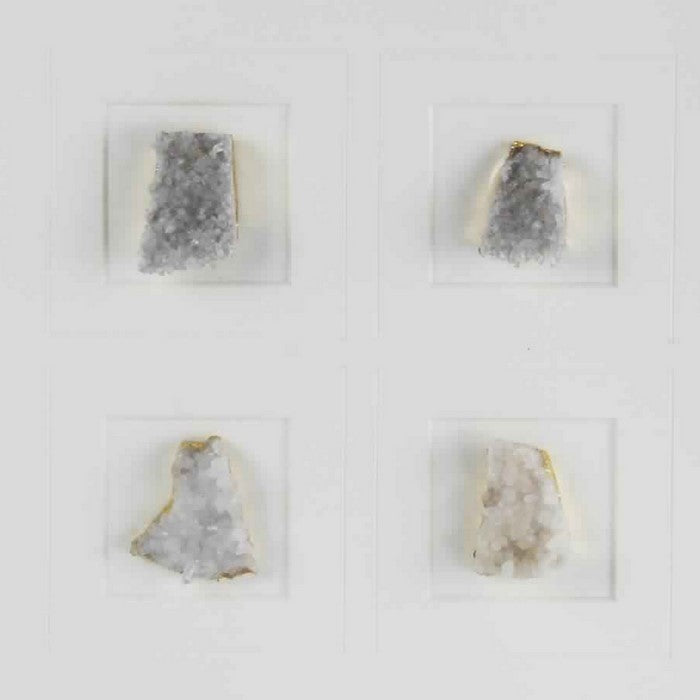 Square Wooden Shadow Box with 4 Quartz Crystals, Brown and Gray