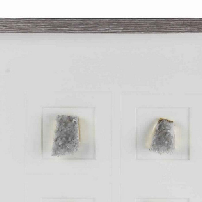 Square Wooden Shadow Box with 4 Quartz Crystals, Brown and Gray