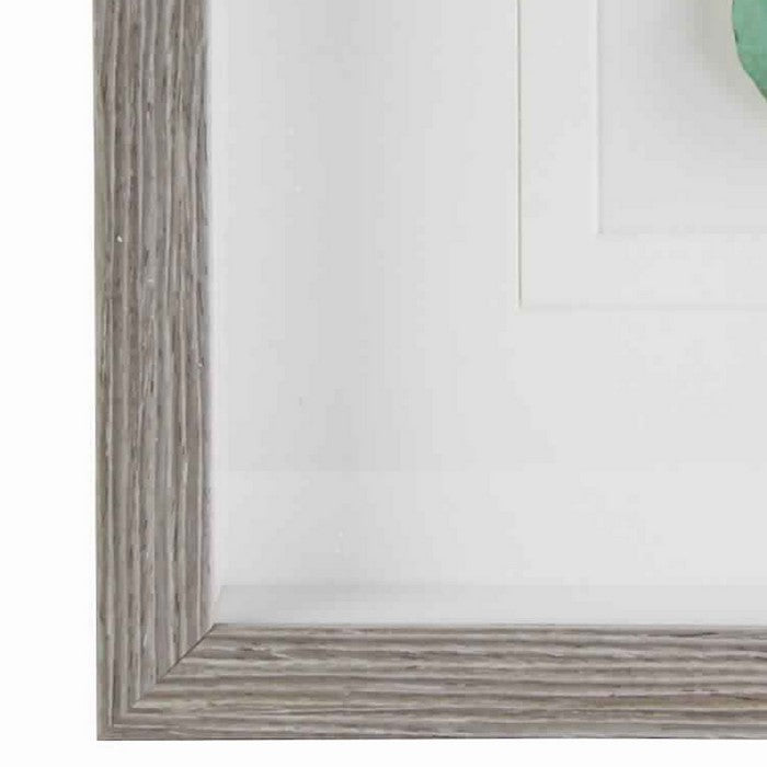 Square Wooden Shadow Box with One Quartz Crystal, Brown and Green