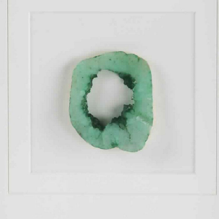 Square Wooden Shadow Box with One Quartz Crystal, Brown and Green